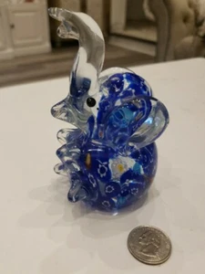 Millefiori Art Glass Dark Blue Floral Elephant Figurine Paperweight Trunk Up - Picture 1 of 21