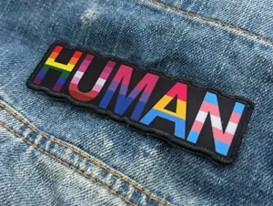 Human LGBT Flags Rainbow Lesbian Bisexual Transgender - 4 inch Iron-on Patch - Foto 1 di 4