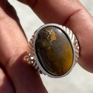 handmade 925 Sterling Silver mens natural yemeni agate aqeeq عقيق سليماني ترابي - Picture 1 of 10