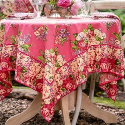 April Cornell Blanche Floral Tablecloth 54 x 54 Breakfast Cloth Pink Rose Purple - Image 1 of 4