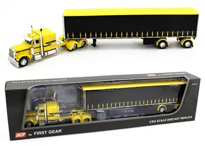 DCP 1:64 *YELLOW & BLACK* Peterbilt 379 63" w/53' Spread-Axle Tautliner Trailer - Image 1 of 4
