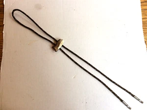 Vintage Bolo Tie Polished Grey & White  Stone With Brown Cotton Cord-PreOwned - Picture 1 of 5