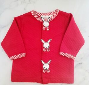 Carters Vintage Red Quilted Rabbit Gingham Snap Cardigan Shirt Baby 0-6 Months
