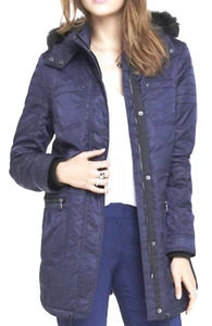 CHAQUETA ABRIGO PARKA CON CAPUCHA RECORTADA PIEL SINTÉTICA AZUL MARINO EXPRESS TALLA GRANDE L - Imagen 1 de 6
