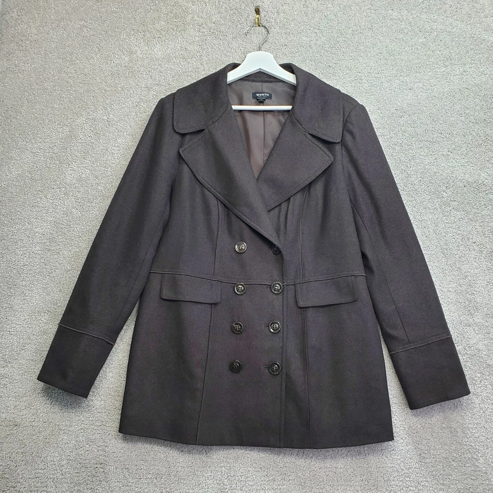 Chaqueta Worth New York Chaquetón Mujer 14 Marrón Forrado Doble Pecho Muesca Solapa Foto 1 de 4