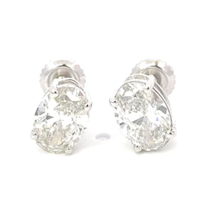 Oval Cut Lab Grown Diamond Basket Set Stud Earrings 14k White Gold H SI 1.85ct - Picture 1 of 5
