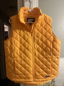 Lands End Women Size Large 14-16 Down Puffer Vest Quilted Full Zip yellow - Picture 1 of 5