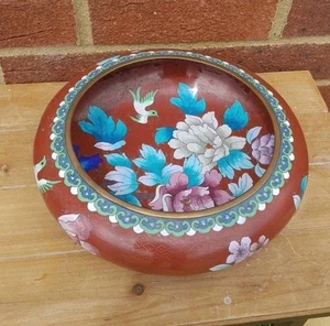 Cuenco Cloisonne Chino con Flores y Pájaro 9 Pulgadas Diámetro Expositor de Frutas - Imagen 1 de 24