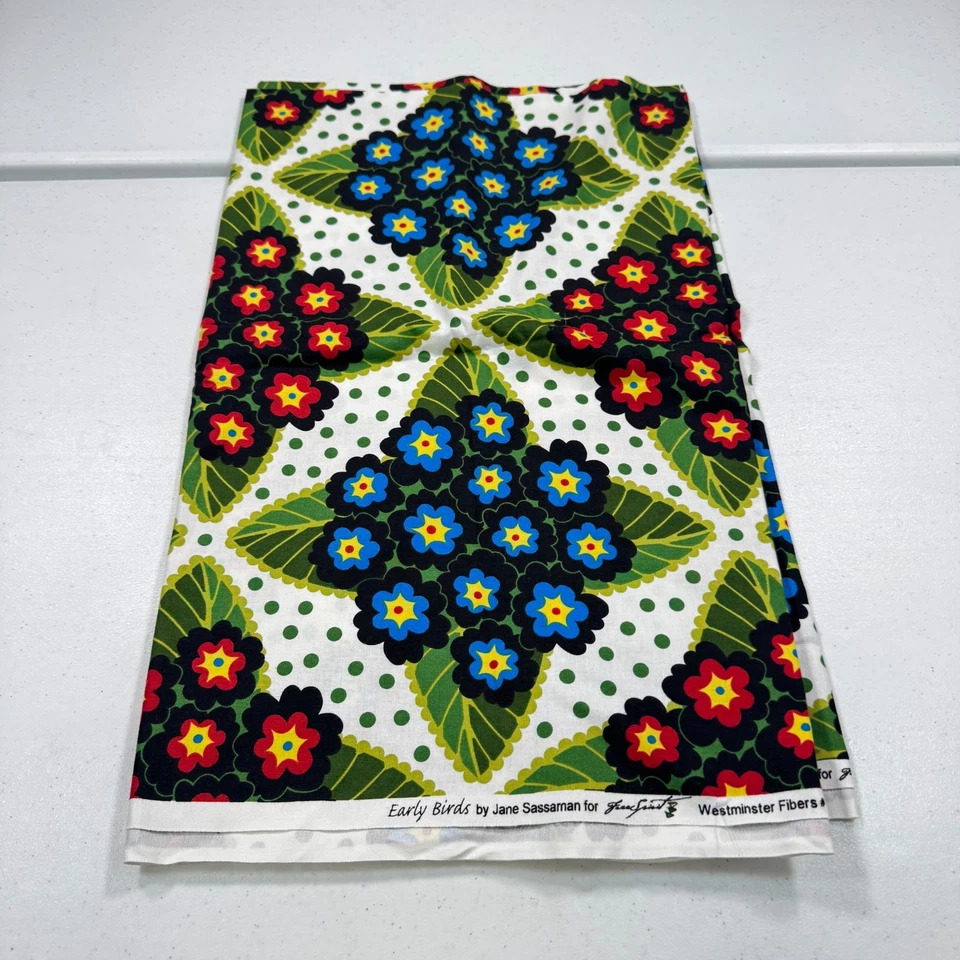 westminster fabric blue red floral quilting cotton early birds 43x79 2 yards - Image 1 of 4