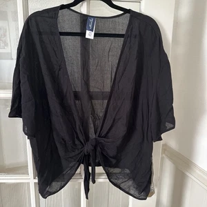 Crinkle Linen Cover Up Tie Top Black Women’s One Size NWT - Picture 1 of 10