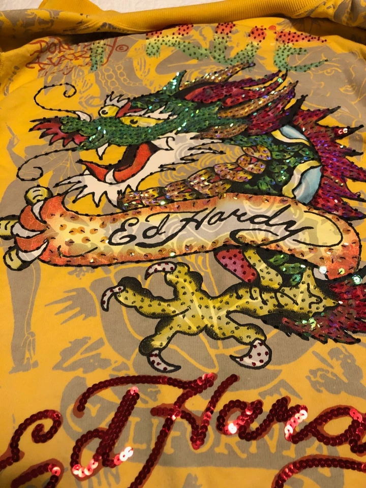 * CHAQUETA LENTEJUELAS CUENTAS VINTAGE ED HARDY X AUDIGIER DRAGON MUJER CREMALLERA L Foto 1 de 4