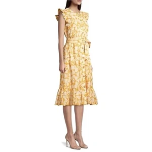 Shoshanna Della Yellow Floral Cotton Midi Dress Women’s 0 Flutter Sleeve NWT - Picture 1 of 11