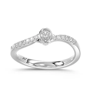 Ladies Ring Natural 0.25ct Round Oval Diamond 14k White Gold - Picture 1 of 1