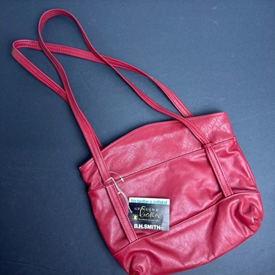VTG Leather purse B.H. Smith Red Classic Shoulder straps 90's original Tags - Image 1 of 4