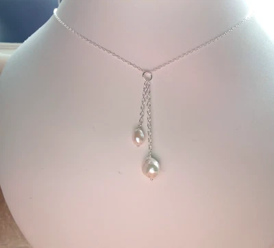 925 sterling silver dainty drop pearl pendant anchor necklace 18" - Image 1 of 4