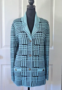 VTG Belmonde Knit 3 Button Notch Collar Knit Jacket Wool/Acrylic 12 Blk/Blue - Picture 1 of 14