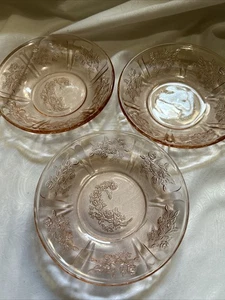 Vtg Pink Depression Fruit/Berry Bowls Set Of 3 Cabbage Rose Pattern - Picture 1 of 9