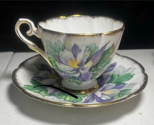 VINTAGE ROYAL STAFFORD tea cup & saucer Purple Iris teacup England 1940s England - Picture 1 of 11