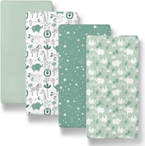 The Peanutshell Baby Bassinet Sheets 4-Pack - Soft, Oval & Bassinet, Green  - Picture 1 of 6