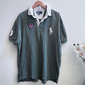 RARE Polo Ralph Lauren Men's Big Pony Shield Green Casual Shirt XL Distressed  - Picture 1 of 10