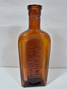 VTG Amber Brown CAPUDINE FOR HEADACHE Apothecary Bottle MEDICINE 6" Raleigh NC - Picture 1 of 14