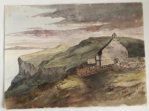 Antique Watercolour painting coastal landscape with building English School - Picture 1 of 4
