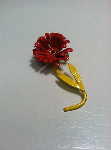 Vintage Enamel Brooch Pin Red/Yellow Rose #206  - Picture 1 of 6