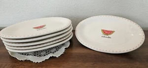 Rae Dunn Watermelon Oval Dessert Plates. Artesian Red Stitch Trim. Rare Lot of 6 - Picture 1 of 9