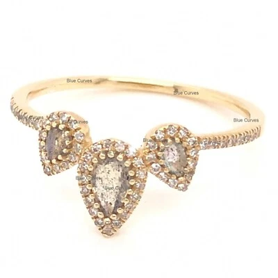 Nuevo anillo de compromiso de diamantes y labradorita real talla pera de oro amarillo de 14k joyería Foto 1 de 3