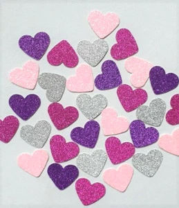 100 TARJETAS PEQUEÑAS DE CORAZONES DE PLATA PÚRPURA BRILLANTE HECHAS ARTESANALES FORMAS 1,5cm - Imagen 1 de 2