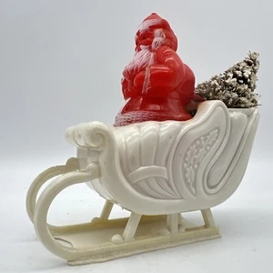 Vintage Hard Plastic SANTA Sled w TREE Candy Container Christmas Ornament - Picture 1 of 4