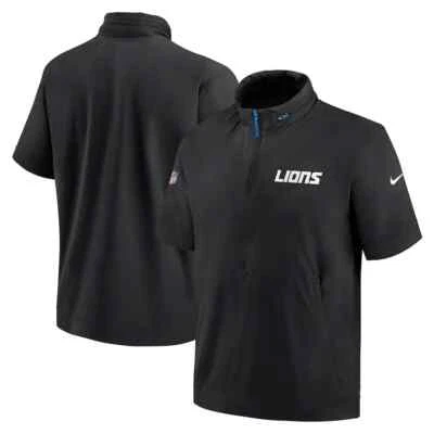 Detroit Lions Nike Sideline Coach Short Sleeve Half-Zip Hoodie Jacket Black NEW - Image 1 of 4