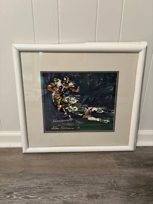 LEROY NEIMAN + 钢人队 - JETS + CIRCA 1970 年代 + 签名印刷框损坏框架 — 第 1/4 张图片