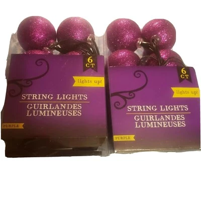 2X Purple Glitter Ball Christmas LED Lights Battery Operated 3 ft / 6 Ct X2 - Image 1 of 4