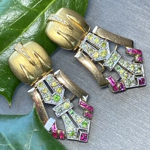 Vintage Diamond Demantoid Earrings Ruby Art Deco Estate Fine Jewelry Pre-Owned - Picture 1 of 24
