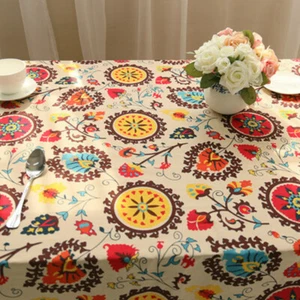 Cotton Linen Floral Tablecloth Lace Table Cover Boho Rectangle Round Home Decor - Picture 1 of 12