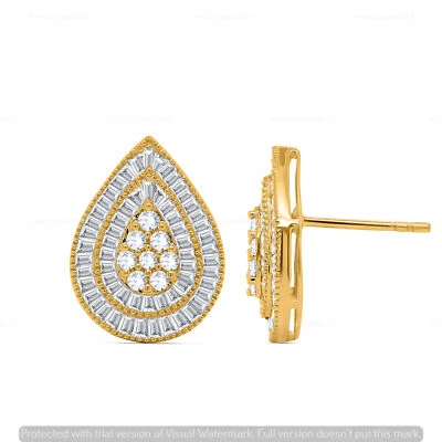 1.67 Ct Natural I2 J Diamond Cluster Drop Stud Earrings 14k Yellow Gold - Image 1 of 4