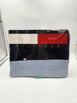 Vintage 1997 Tommy Hilfiger Twin Flat Sheet Blue Stripe - Image 1 of 4