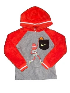 Nike Sherpa Fleece Hoodie Kids S (4-5 Yrs) Graphic Print Basketball Red/Gray - Picture 1 of 5