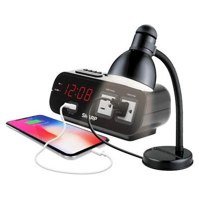 Sharp DIGITAL ALARM CLOCK with RAPID CHARGE 2 AMP USB PORT & 120V POWER OUTLETS - Image 1 of 4