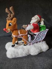 Gemmy Rudolph Pulling Santa's Sleigh- Sings Moves/ Nose Lights up works