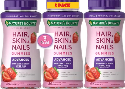 3 Pack Hair, Skin & Nails Gummies 6000 mcg 240 count (3x80) Advanced 2 x Biotin - Image 1 of 4