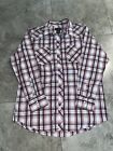High Noon Shirt Mens Size Large Tall Red Plaid Pearl Snap Button Pockets Western