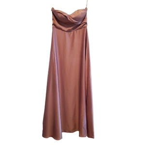 Lulus Maxi Dress Medium Real Romantic Light Rose Satin Strapless Bridesmaid New - Picture 1 of 15