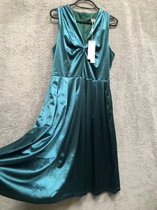 NEW Belle Poque Dress Green S UK10-12 Satin Knee Length Vintage Style Occasion - Picture 1 of 13