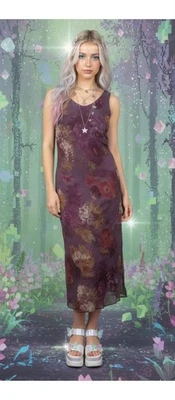 Maxi Vestido RM Richards Whimsigoth Floral Oscuro 14 Púrpura Hada Romántico Y2K  Foto 1 de 4