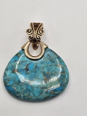 Barse Brass Blue Turquoise Chunky Pendant Enhancer Magnetic Closure - Image 1 of 4