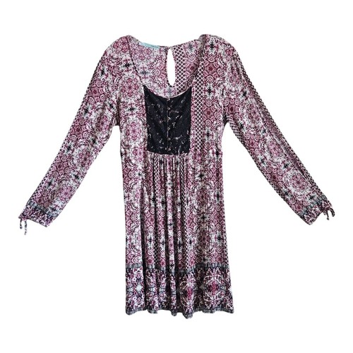 VETEMENTS MAURICES Vestito donna L contadino bottoni pizzo giogo spacco manica lunga sopra ginocchio