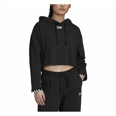 Sudadera con capucha corta Adidas para mujer negra con logotipo de 3 rayas suéter Foto 1 de 4