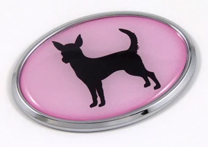 Chihuahua Dog PINK 3D Chrome emblem Pet Decal Car Auto Bike Truck Sticker Oval - Imagen 1 de 1